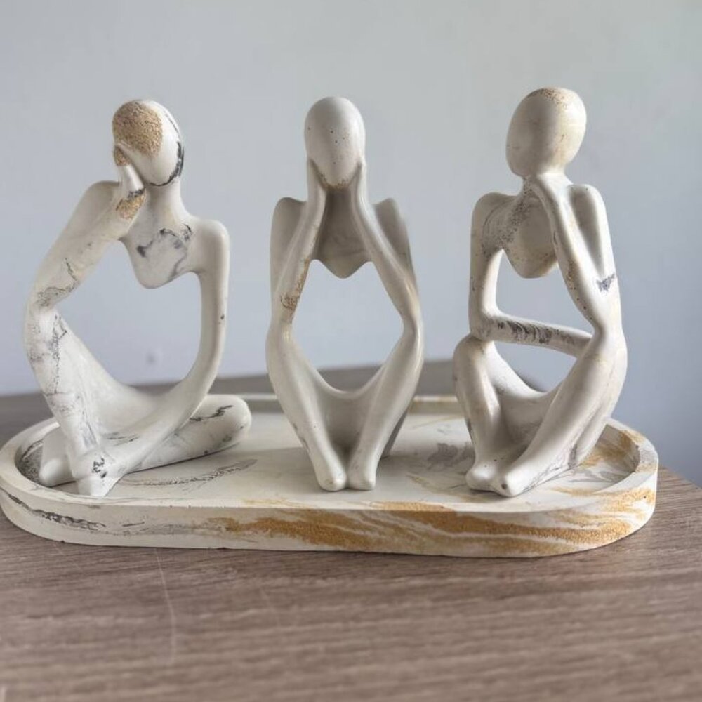 Serenity Trio Thoughtful Sculptures on Tray - Minimalist Abstract Decor